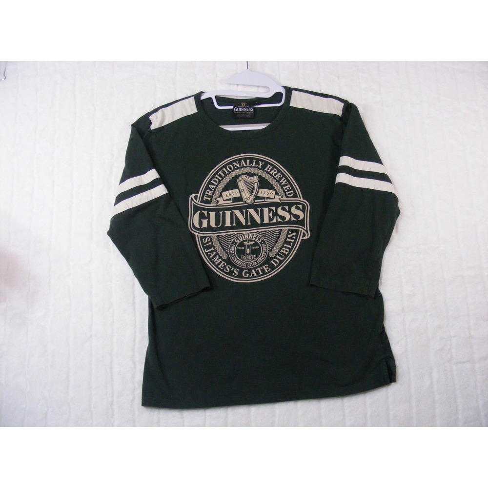 Guinness Graphic T-Shirt Womens XL Green Excellent Long Sleeve Stripe Brewery